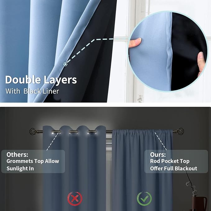 BGment Light Blue 100% Blackout Curtains for Bedroom 84 Inch Length | Thermal Insulated Soundproof, Light Blocking Dark, Black Out Curtains for Living Room, 2 Panels, 42 x 84 Inch