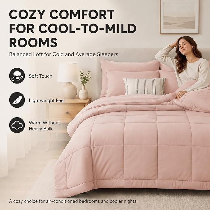 Oversized King Comforter Set Blush Pink - 7 Pieces Bed in a Bag | OEKO-TEX Certified, All-Season, Bedroom, Guest Room, Down-Alternative Comforter + Flat & Fitted Sheets + 4 Pillowcases
