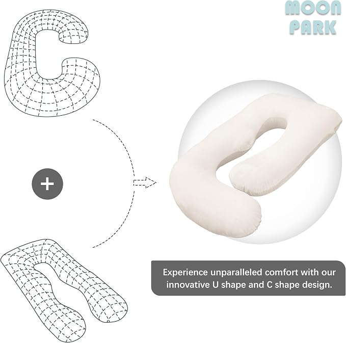 MOON PARK Pregnancy Pillows for Sleeping - U Shaped Full Body Maternity Pillow with Removable Cover - Support for Back, Legs, Belly, Hips - 57 Inch Pregnancy Pillow for Women - Ivory