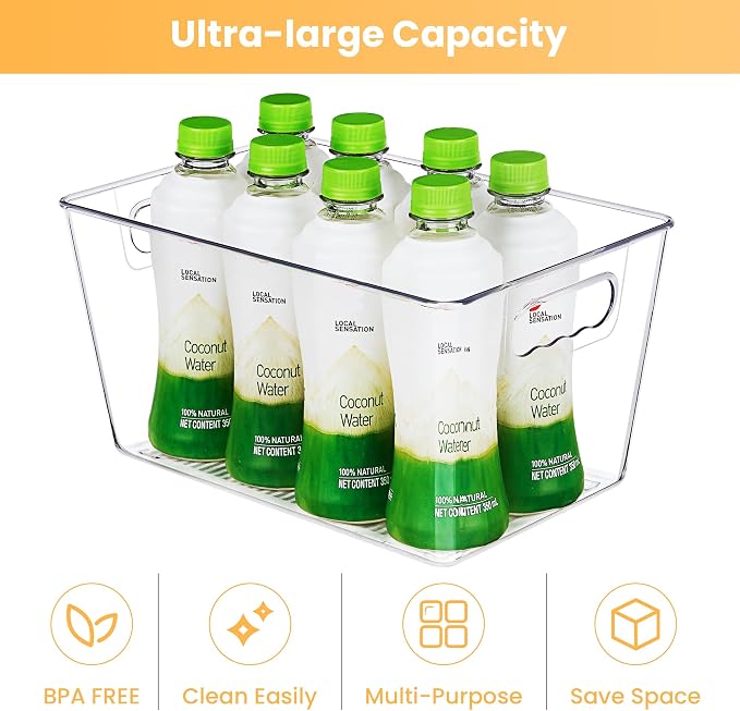YIHONG 16 Pack Clear Pantry Organizer Bins,Plastic Storage Containers with Handle for Kitchen,Freezer,Cabinet,Closet,Bathroom Under Sink Organization