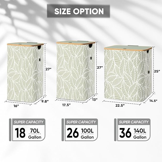 BALEINE 140L Laundry Hamper with Lid, Large Laundry Basket Bin | Large Capacity, Easy-Access Lid, Shape-Retaining Structure, Pull Handles, Ideal for Bedroom, Dorm, Laundry Room