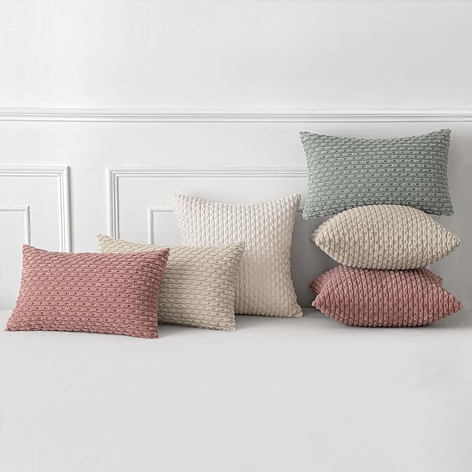 MIULEE Lumbar Decorative Throw Pillow Covers 12x20 Greyish Green Corduroy | Textured Striped Pack of 2 Striped Pillow Covers Modern Farmhouse Home Decor for Couch Bed Sofa Living Room