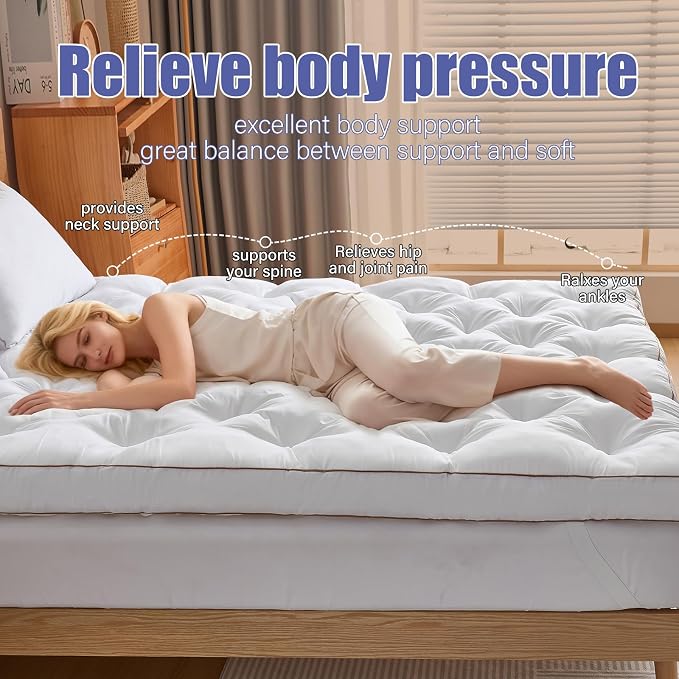 WhatsBedding 4 Inch Memory Foam Mattress Topper Queen for Back Pain Relief, Filled with Breathable Gel Memory Foam, Supportive Pillow Top Mattress Topper