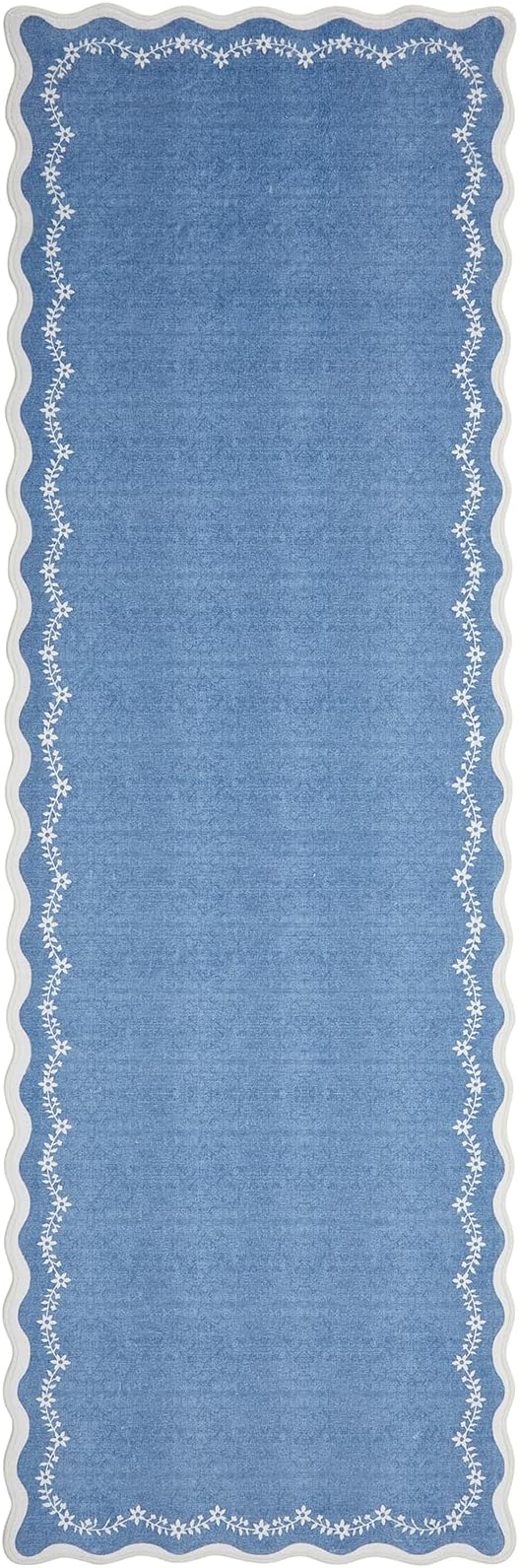 GarveeHome 2.5x10 Scalloped Washable Runner Rug Long Hallway Kitchen Rug | Soft Blue Hall Runner Non Slip Entryway Rug Farmhouse Thin Laundry Mat Stain Resistant Carpet for Bathroom Beside Rug