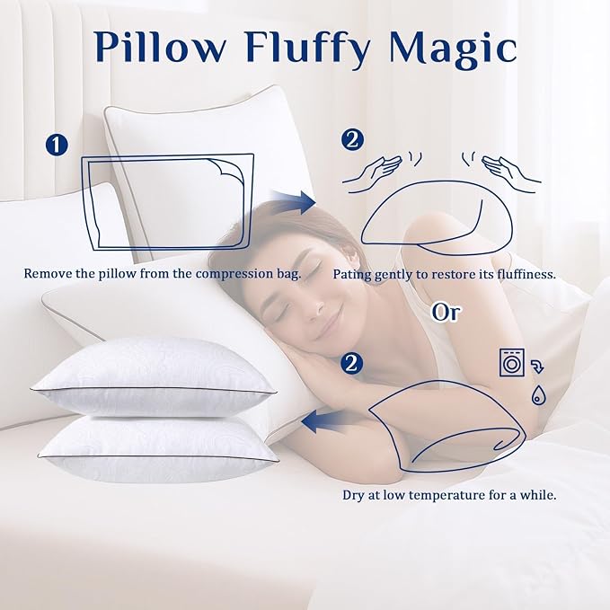 JOLLYVOGUE King Size Pillows Set of 4, Cooling and Firm King Pillows with Oeko-Tex Certified Down Alternative Filling for Side, Back, and Stomach Sleepers, Hotel Collection