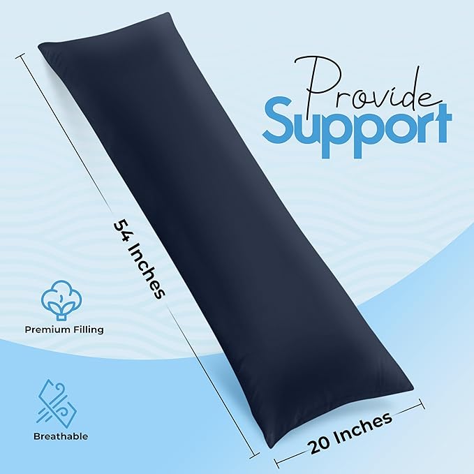 Utopia Bedding Full Body Pillow for Adults (Navy, 20 x 54 Inch), Long Pillow Insert for Sleeping, Ideal for Side Sleepers (Pack of 2)