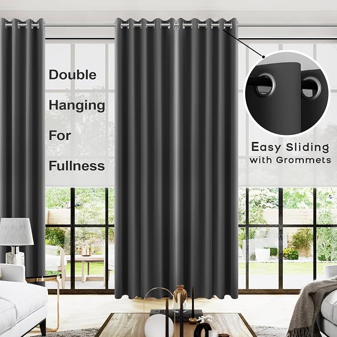 KOUFALL 96 Inch Curtains Long 2 Panel Set,70 Inch Wide Grommet Blackout Drapes for Living Room 96 Inch Length