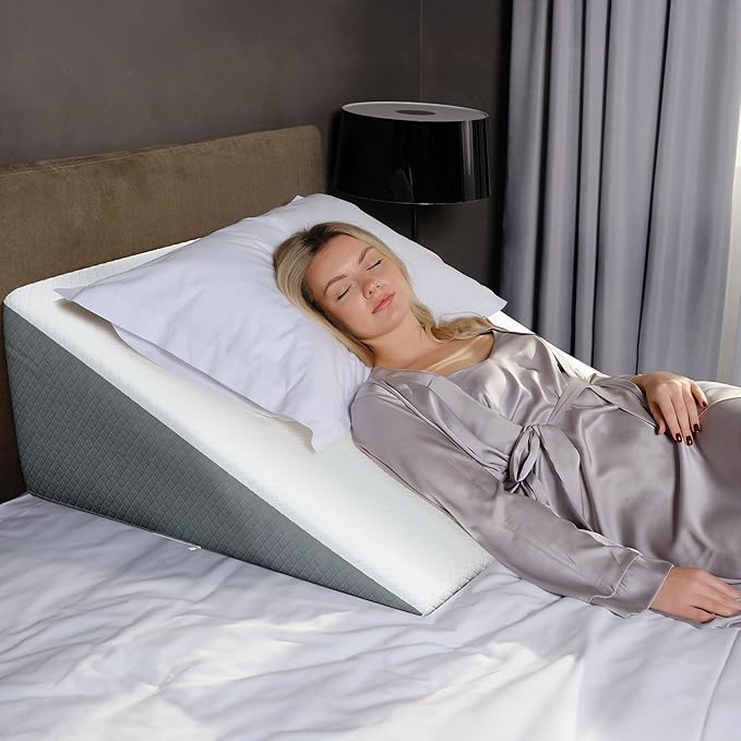 Kolbs Bed Wedge Pillow for Sleep Apnea, FSA Eligible Acid Reflux, and Back Pain Relief, with Chic Jacquard Cover - Headboard Wedges for Sleeping (Extra Wide 12" Height)