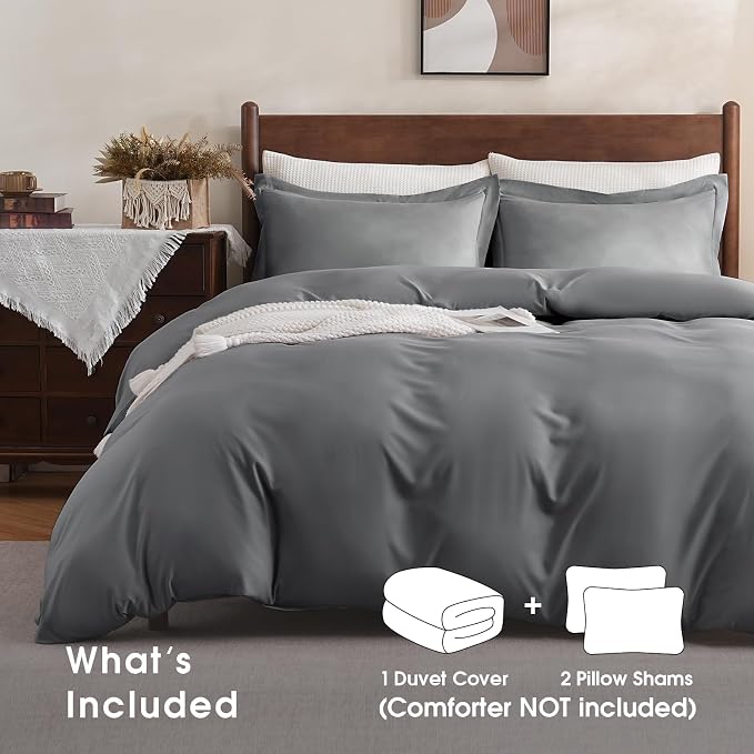 FreshCulture Duvet Cover King Size - 3 Pieces Microfiber Duvet Cover Set with Zipper Closure - Lightweight & Easy Care - 1 Comforter Cover & 2 Pillow Shams - Comforter Not Included (Dark Grey)