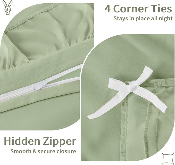 FUANNA Sage Green Duvet Cover Full Size 3 Pieces, Farmhouse Bedding | Ultra Soft 4-Inch Ruffle Duvet Cover Set with Corner Ties & 2 Pillow Shams, Vintage Bed Set for Women & Girls, No Comforter