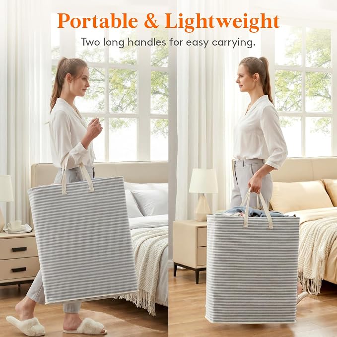 Lifewit 125L Large Collapsible Laundry Basket with Extended Handles, Grey | Foldable Laundry Hamper, Tall Dirty Clothes Basket, Waterproof, Freestanding Design for Bedroom, Bathroom, College Dorm