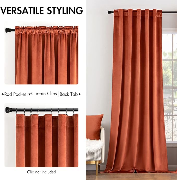MIULEE Velvet Curtains Extra Wide 72x84 inches Fall Burnt Orange Curtains | Luxury, Room Darkening Curtains for Sliding Door Bedroom Living Room, Thermal Insulated, Window Drapes, Back Tab, 2 Panels
