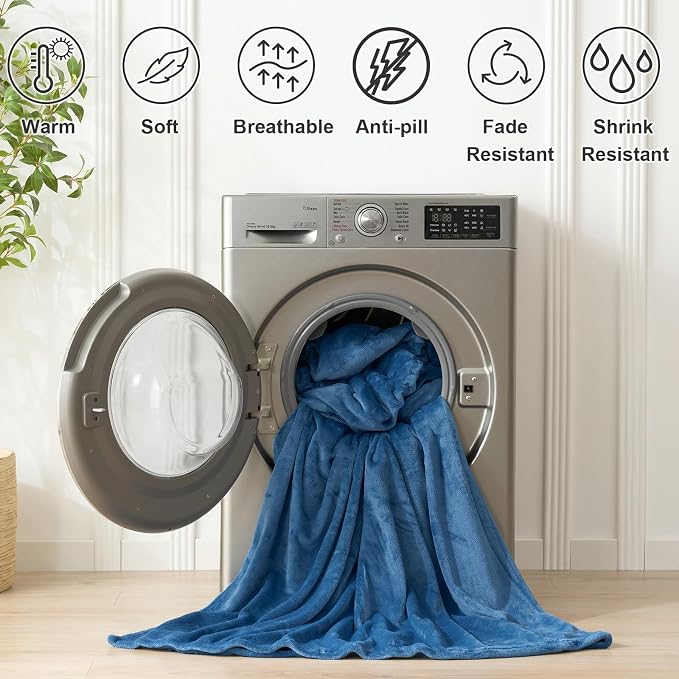 Hansleep Full Mineral Blue Fleece Blanket, Soft Flannel Bed Blanket | Fuzzy Cozy Blanket 84x90 Inches, Multi-use for Bed, Sofa, Couch, Travel, Camping, All Season Warm Lightweight Cover