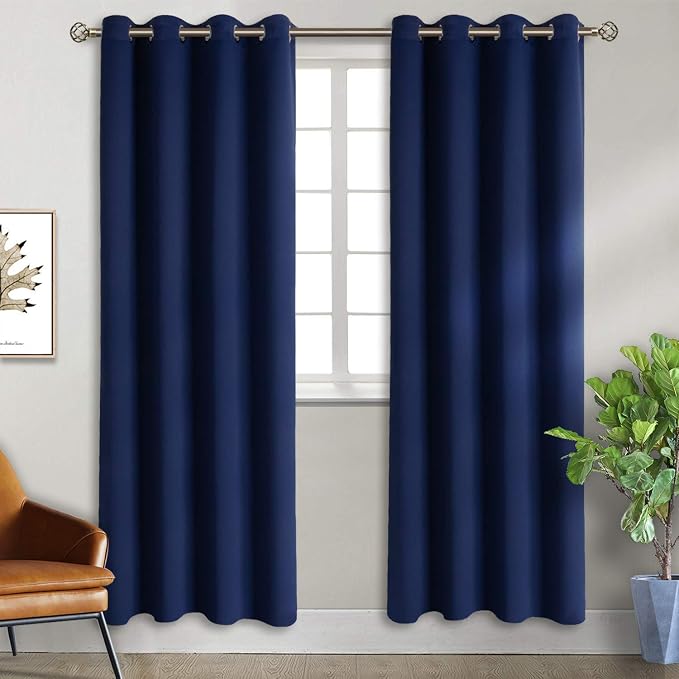 BGment Navy Blue Blackout Curtains for Bedroom 72 Inch Long - 2 Panels | Grommet Top, Black Out, Room Darkening, Sunblock, Thermal Insulated, Window Drapes for Kids Boys Room, 52x72 Inch