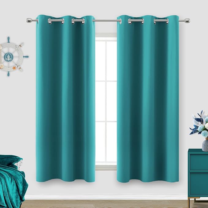 KOUFALL Teal Blackout Insulated Thermal Window Curtain Panels for Bedroom with Grommet 42 by 54 Inch Length