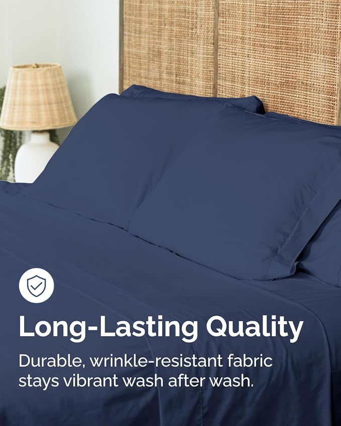 Twin XL Size Flat Sheet - Pack of 2, College Dorm Essentials - Navy Blue | Ultra-Soft, Comfy, Breathable & Cooling, College Dorm Room, Fade & Wrinkle Free, Stain & Shrink Resistant Bedding, Oeko-Tex