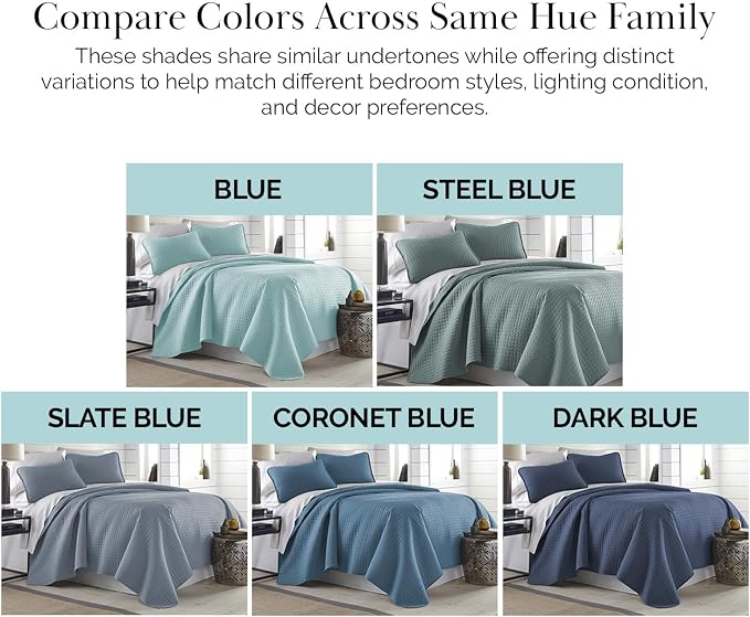 Southshore Fine Living, Inc. Twin Quilt Bedding Set, Soft Microfiber Coverlet Bedspread, Stain and Pet Hair Resistant Bedding, XL Twin Blue Quilt Bedspread Set with 1 Pillow Sham, Sky Blue