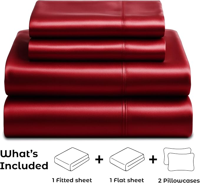 Satin Sheets Full [4-Piece, Burgundy] Hotel Luxury Silky Bed Sheets - Extra Soft 1800 Microfiber Sheet Set, Wrinkle, Fade, Stain Resistant - Deep Pocket Fitted Sheet, Flat Sheet, Pillow Cases