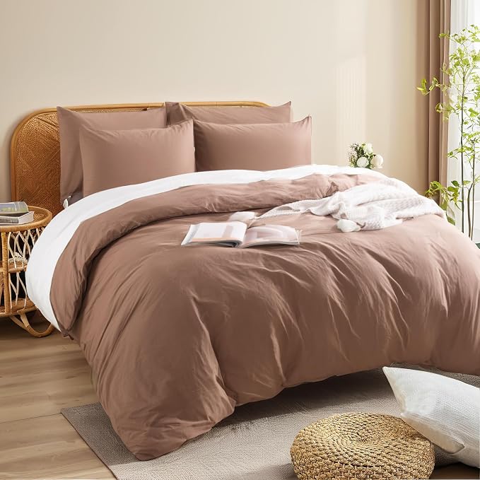 NEXHOME PRO Duvet Cover Set King 100% Washed Cotton Linen-Like Texture, Comfortable & Breathable, Home Bedding Set (No Comforter) 10490N