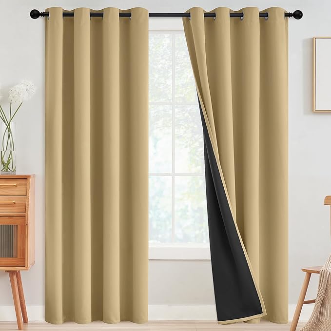 SimpleHome Biscotti Beige 100% Blackout Curtains Room Darken Living Room 84 | Curtains for Bedroom,Thermal Insulated Grommet Window Drapes,Curtains for Living Room with Black Back,52 x 84 Inch,2 Panels