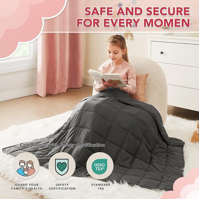 CuteKing Weighted Blanket (7lbs, 40"x 60", Grey) Heavy Blanket for 60-80lbs, Weighted Blanket for Cooling & Heating with Premium Glass Beads, Thick Blanket All-Season
