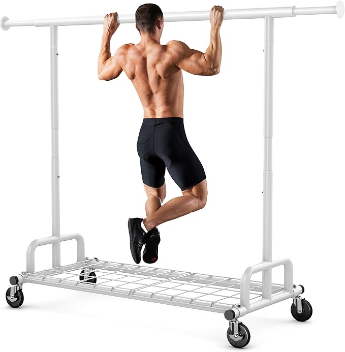 HOKEEPER Clothes Rack Collapsible Clothing Rack Capacity 525LBS White | Clothing Racks on Wheels Heavy Duty Rolling Clothes Rack for Hanging Clothes for bedroom, Commercial, 22"D x 75"W x 71"H