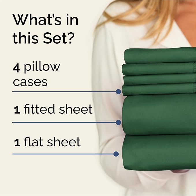 King 6 Piece Bed Sheet Set - Breathable & Cooling Sheets - Emerald Green | Ultra Soft Hotel Luxury Bedding Set w/ 8-16 Inch Deep Pockets - 1 Flat & 1 Fitted Sheet & 4 Pillowcases - Wrinkle & Fade Free