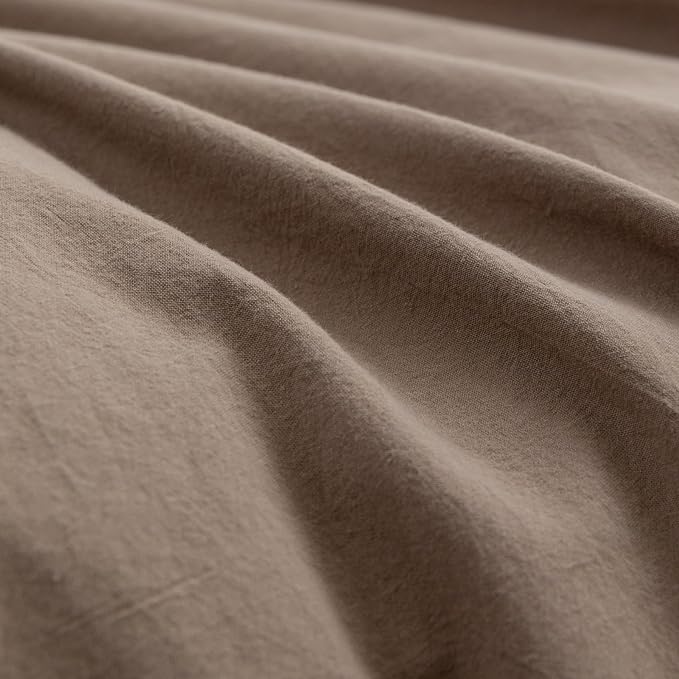 BESTOUCH Cotton Solid Duvet Cover Set Linen Feel Pine Bark Brown Twin | 100% Washed Cotton, Soft Wrinkle Texture, Hidden Zipper, 8 Ties, Breathable Lightweight Durable Comfy, 2 Pcs No Insert