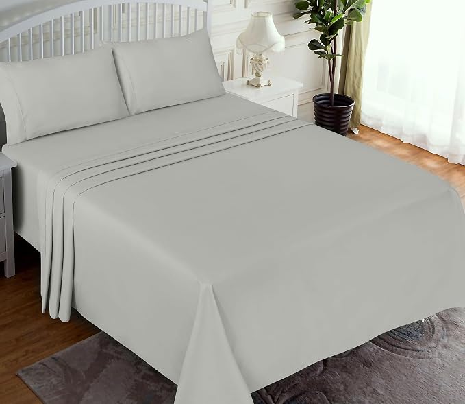 RUVANTI 100% Cotton Percale Sheets, Twin XL, Silver | Crisp Cooling, Deep Pocket 16", Soft Breathable & Durable, Hotel-Style, 3 Piece Set