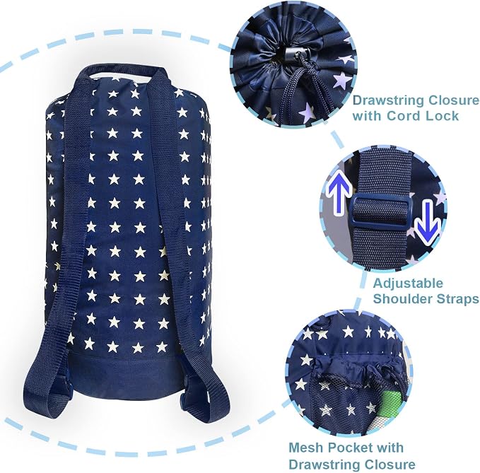 Backpack Laundry Bag, Laundry Backpack with Shoulder Straps and Mesh Pocket Durable Nylon Clothes Hamper Bag with Drawstring Closure for College, Travel, Laundromat, Apartment