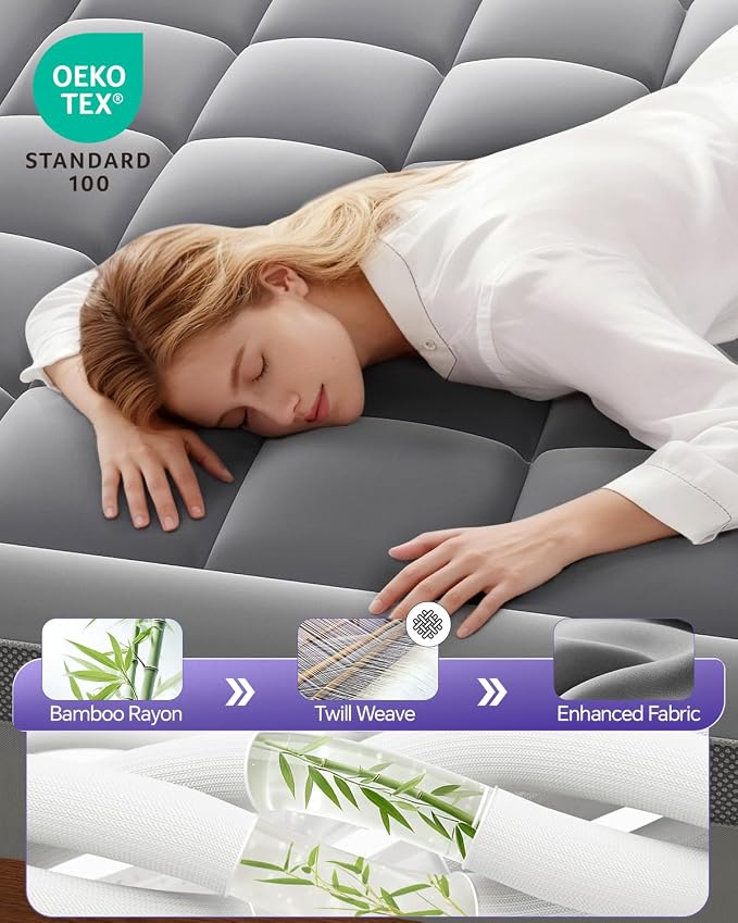 Dual Layer 4 Inch Memory Foam Mattress Topper Full | 2 Inch Gel Memory Foam and 2 Inch Pillow Top Mattress Pad for Back to School , 7-Zone Egg Crate & 2-in-1 Design (Grey)