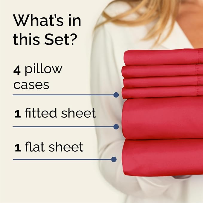 Cal King 6 Piece Bed Sheet Set - Comfy, Breathable & Cooling Sheets - Red | Ultra-Soft Hotel Luxury Bedding Set with 8-16 Inch Deep Pockets, 1 Flat & 1 Fitted Sheet & 4 Pillowcases, Wrinkle & Fade Free