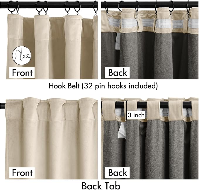 MIULEE Velvet Curtains 50W x 84L 2 Panels Beige Blackout Curtains | Luxury velvet fabric, pinch pleat design, back tab hooks, thermal insulated, blackout light blocking, for living room bedroom