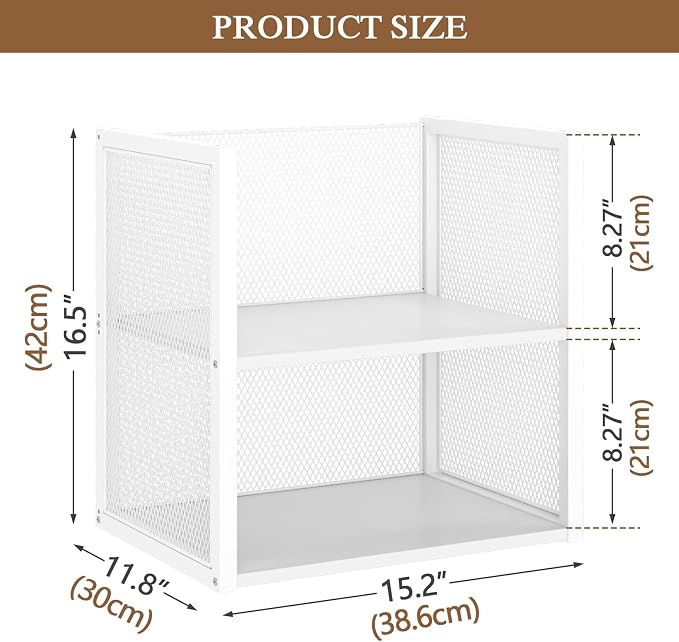 2-Tier Stackable Closet Organizers and Storage Basket, Wire Clothes Shelf Organizer Bins, Sweater Storage for Wardrobe Cupboard, Multifunctional Cube Storage Box for Kitchen Bath Laundry Room, White