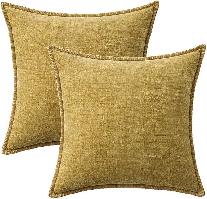 MIULEE Decorative Couch Throw Pillow Covers 18x18 Inch Mustard Yellow | Farmhouse Pillow Covers with Stitched Edge, Soft Chenille Cushion Cases, for Sofa Bed Living Room Home Decor