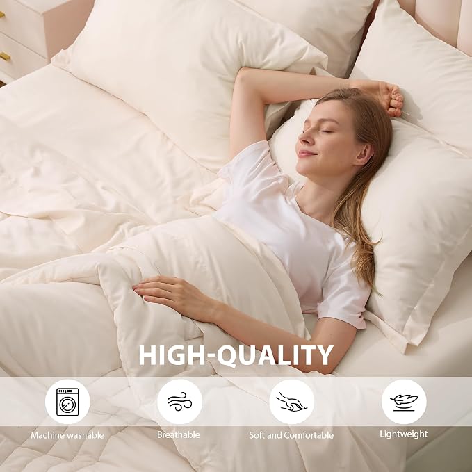 Twin Comforter Set Beige - Bed in a Bag Twin Size 5 Pieces, Soft Bedding Set for All Seasons, Premium College Dorm Comforter Set with Comforter, 1 Sheet, 1 Pillowcase & 1 Sham