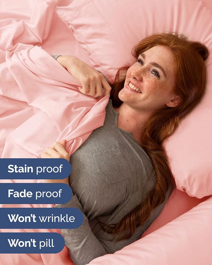 Flex Top Split Head King Sheet Set - 4 Piece Extra Deep Sheets - Baby Pink | Easily Fits 18 to 24 inch Mattress, Ultra Soft, Wrinkle & Fade Free with Extra Deep Pockets, Comfy Hotel Luxury Bedding