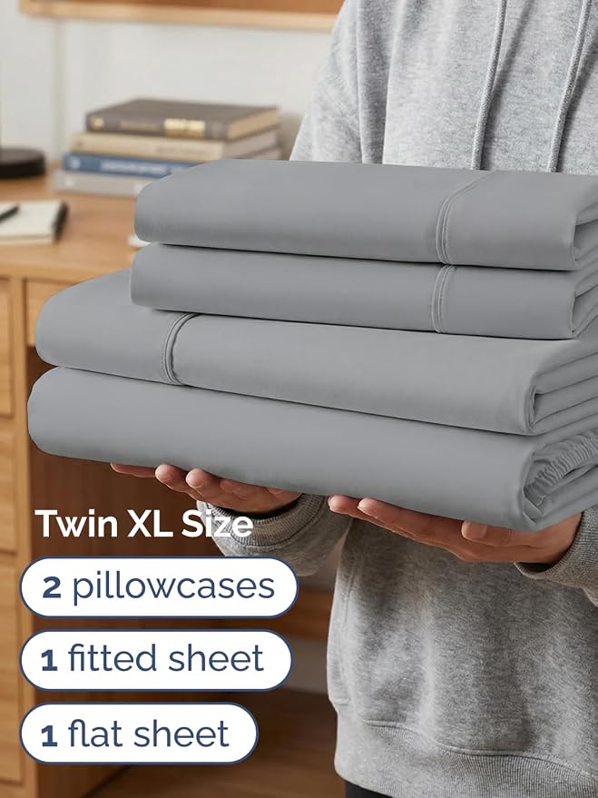 Extra Deep Twin XL Sheet Set - 4 Piece College Dorm Room - Steel Blue | College Dorm Room Essentials, Easy & Secure Fit, Ultra-Soft, Wrinkle & Fade Free, Comfy Sheets Set with Extra Deep Pockets