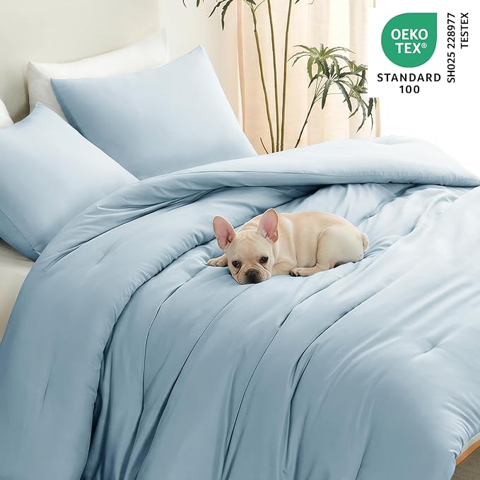 Twin Comforter Set, 2 Pieces Down Alternative Bedding, Light Blue | 270 GSM Twin XL College Dorm Comforter with 4 Corner Ties Use as a Duvet Insert, OEKO-TEX Certified, 1 Pillowcase, 68 x 88 in