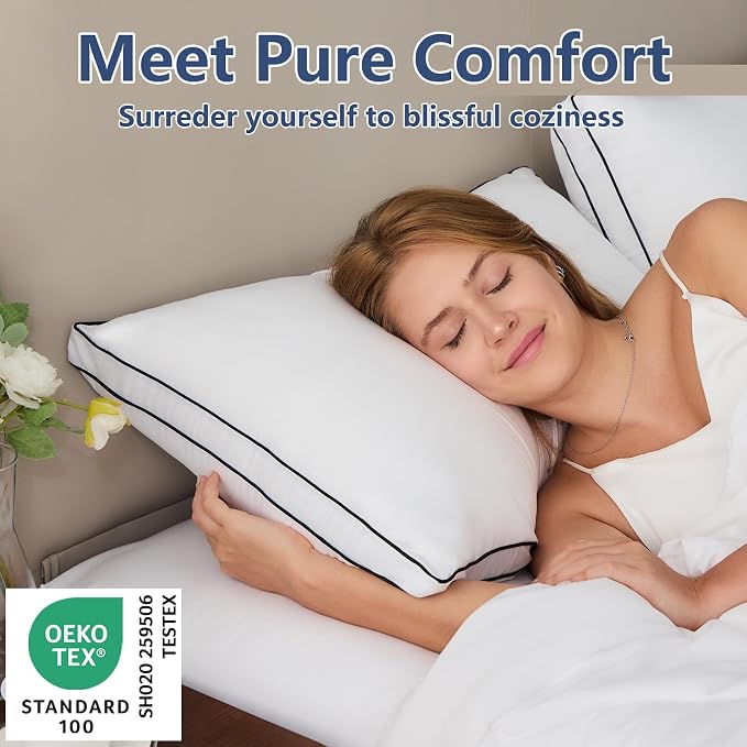 CozyLux Pillows Standard Size Set of 2, Gusseted Bed Pillow, 18 x 26 Inch | White Soft Supportive Down Alternative Pillows for Side, Back & Stomach Sleepers, OEKO-TEX Certified, Hotel Quality, Washable