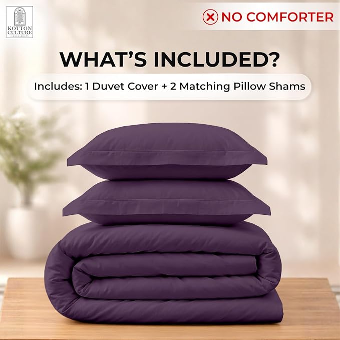 3 Pc Duvet Cover Queen Size/Full Size Set-100% Egyptian Cotton 600 Thread Count Ultra Soft Premium Durable Comforter Cover Zipper Closure & Corner Ties- (Plum, 90" X 90")