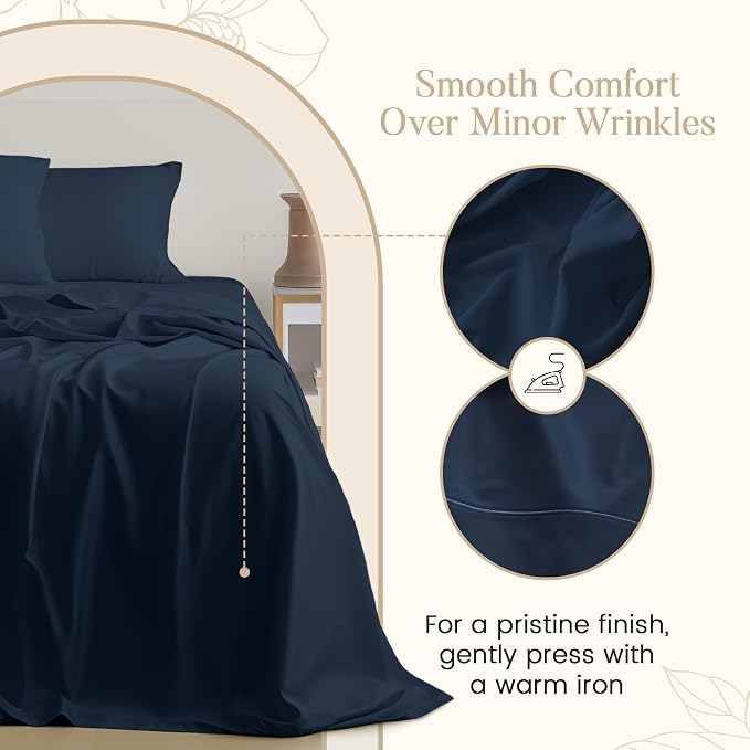 Egyptian Cotton Sheets Queen Size Set, 800TC Queen Sheets Set - Dark Denim | 15" Deep Pocket, Breathable & Cooling, Sateen Weave 4-Piece fully elasticized Sheet & Pillowcase Sets, OEKO-TEX Certified