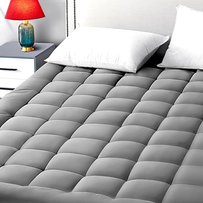 EASELAND Queen Size Mattress Pad Pillow Top Mattress Topper Cotton Top | 8-21" Deep Pocket Cooling Mattress Cover/Protector 60x80 Inches Light Grey,Boxing Quilted & Machine Washable