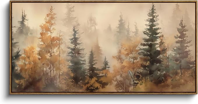 InSimSea Extra Large Framed Fall Wall Art, Forests Trees Landscape, 20x40in | Living Room Country Farmhouse Decor, Vintage Canvas Prints, Retro Long Pictures for Bedroom Above of Bed