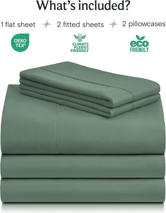 LuxClub 5 PC Split King Sheet Set, Breathable Luxury Bed Sheets, Deep Pockets 18" Eco Friendly Wrinkle Free Cooling Sheets Machine Washable Hotel Bedding Silky Soft - Tree Moss Green Split King | LuxClub Silky Fitted Sheet & Pillowcase Sets, Breathable...