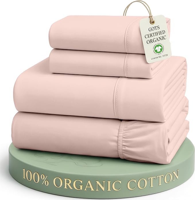 LANE LINEN California King Sheet Set 100% Organic Cotton Soft - Sepia Rose | Cal King Sheet Set, Pure Long-Staple Organic Cotton - For Master Suites, Naturally Cooling & Lightweight, Great For Gifting