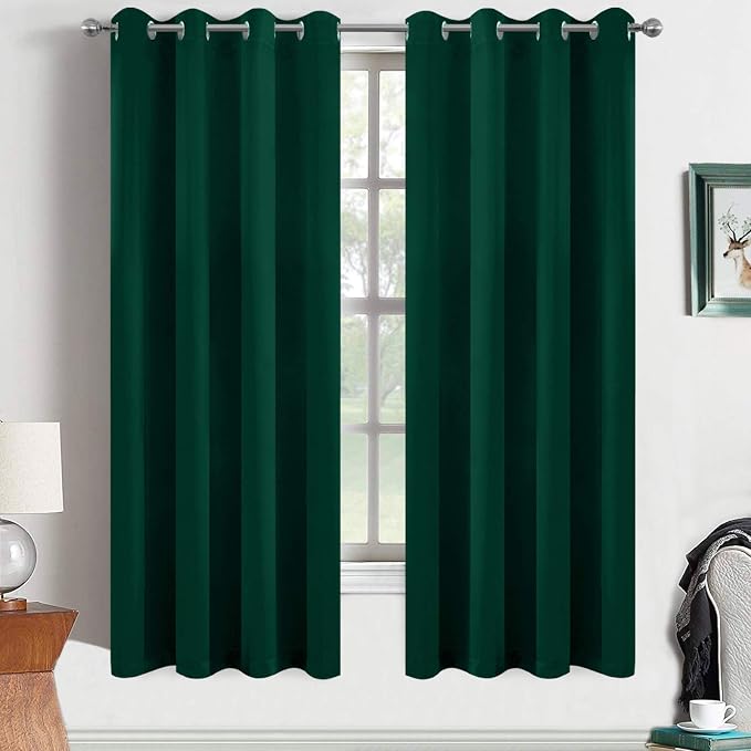 Yakamok Room Darkening Curtains 52x63 inch Length Dark Green-Living Room | 2 panels,grommet blackout window treatment,thermal insulated,light blocking drapes,privacy protection,bedroom dining room
