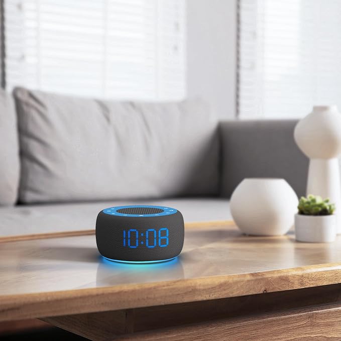 Buffbee Sound Machine & Alarm Clock 2-in-1, Bedroom Sleep Clock | 0-100% Clock Face Brightness, Bottom Colored Light, Sleep Timer, Precise 30-Level Volume Control White Noise Machines