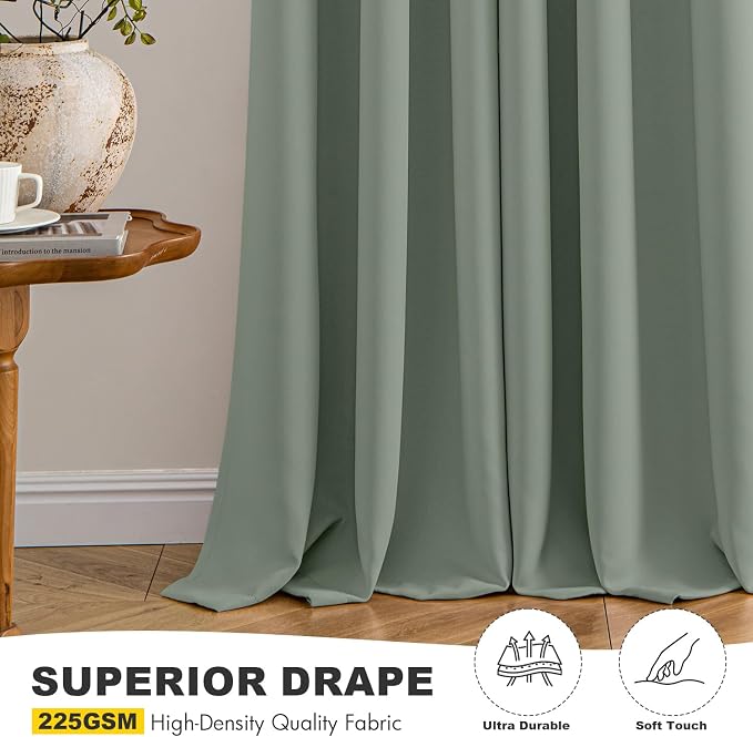 MIULEE Blackout Curtains for Bedroom 2 Panels 40 x 84 Inch Long Light Green | Thermal Insulated, Living Room Darkening Grommet Drapes, Noise Reducing, Light Blocking Window Treatments