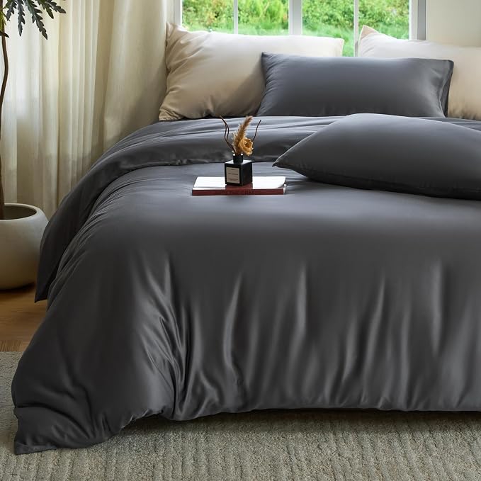 DOZ Duvet Cover Set, 100% Viscose derived from Bamboo, Organically Grown, Buttery Soft, Cooling Duvet Covers, High GSM, 1 Duvet Cover and 2 Pillowcases, 90"x90" (Storm, Full/Queen)